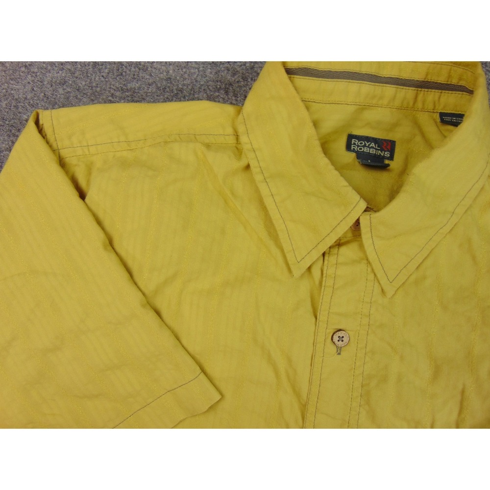 Royal Robbin Shirt Men Large Relaxed Yellow Textured Short Sleeve Hiking Utility
